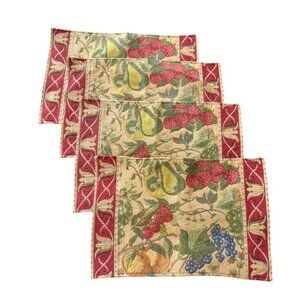 VTG French Tapestry Placemats Fruit Print Tapisserie Woven Art New York